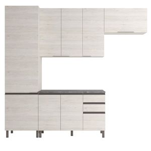 Cozinha Compacta Bartira Cristal 8 Portas, 3 Gavetas 260cm Freixo