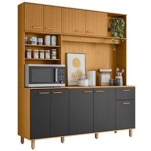 Cozinha Compacta Poliman Nuria 9 Portas, 1 Gaveta E 4 Prat Freijo E Grafite