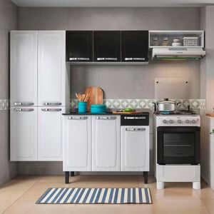 Cozinha Compacta Rose 10 Portas E 1 Gaveta 245 Cm Itatiaia Branco, Aéreo Preto E Balcão Preto