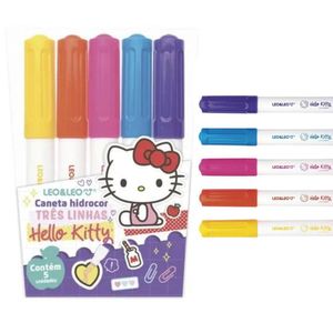 Caneta Hidrocor 3 Linhas Hello Kitty - 5 Cores - Leo E Leo