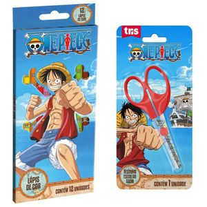 Lápis De Cor 12 Cores E Tesoura One Piece - Tris