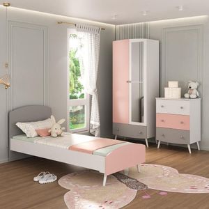 Quarto Infantil Completo Para Colchão 188x78cm Doçura Multimóveis Mp4330 Branco/cinza/rosa