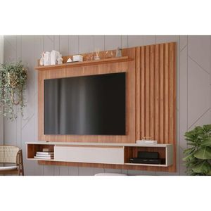 Painel Quarto para TV até 65 Pol Bahamas Ripado 1 Porta 215x157cm Cinamomo/Off White - Permóbili
