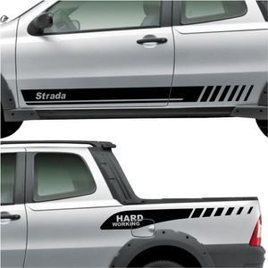 Kit Faixa Adesivo Hard Working Fiat Strada Dupla- Preto 13 Preto