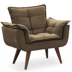 Poltrona Decorativa Opala Sala Pé Palito Suede Veludo Marrom - Fábrica 1 Móveis