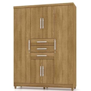 Guarda Roupa Ropeiro Taurus Casal 6 Portas 3 Gavetas Nature - Fabrica 1 Móveis