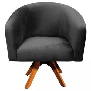 Poltrona Decorativa Juliana Sala Giratória Suede Preto - Fábrica 1 Móveis