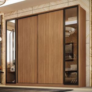 Guarda Roupa Casal Laredo Com Espelho 4 Portas 4 Gavetas Nogueira Touch Preto - Fabrica 1 Móveis