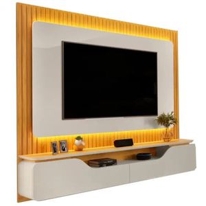 Painel Para Tv Treviso Ripado Com Led De Até 70 Polegada Bali Cedro - Fabrica 1 Móveis