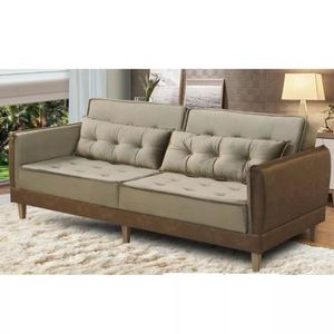 Sófa Cama 2 Lugares Casal Living Veludo Capuccino - Fabrica 1 Móveis