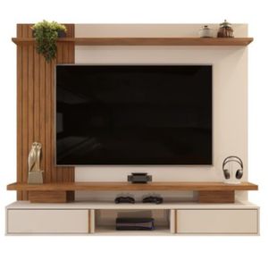 Painel Suspenso Leoni Para Tv Até 65" Ripado Portas Deslizantes 180cm Freijó Off White - Fabrica 1 Móveis