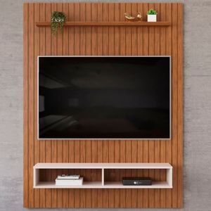 Painel Suspenso Aston Para Tv Até 55" Com 2 Nichos Freijó Off White - Fabrica 1 Móveis