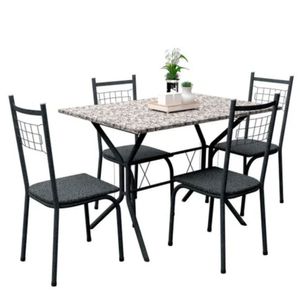 Conjunto De Mesa De Jantar New Lisboa 4 Cadeiras 110cm Preto Prata - Fabrica 1 Móveis