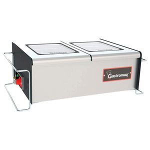 Buffet De Mesa Aquecido Gastromaq Super Luxo Inox 2 Cubas Tampa Vidro 220v Btme 02 Sl V