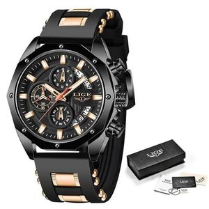 Relógio De Quartzo De Silicone De Luxo Masculino Ouro Rosa Preto
