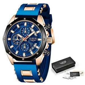Relógio De Quartzo De Silicone De Luxo Masculino Ouro Azul