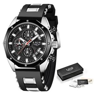 Relógio De Quartzo De Silicone De Luxo Masculino Prata Preta