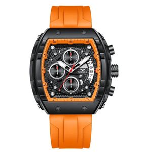 Relógio Quartzo Impermeável Masculino Multifuncional Laranja Preta