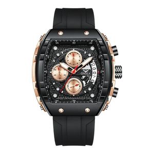 Relógio Quartzo Impermeável Masculino Multifuncional Rosa Negra