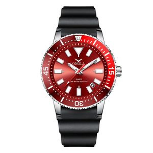 Relógio De Quartzo Impermeável De Borracha Masculino Vermelho Prateado