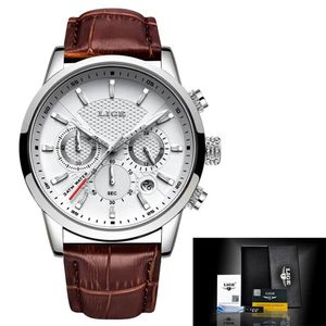 Relógio De Quartzo De Couro Casual Masculino Impermeável Prata Branca
