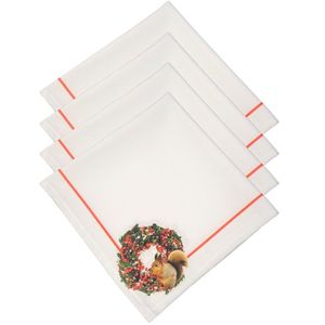 Kit 4 Guardanapos De Tecido Guirlanda E Esquilo Natal 40cmx40cm branco