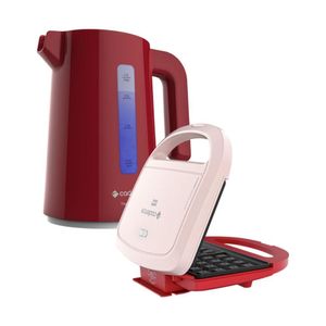 Kit Máquina de Waffles e Chaleira Vermelha 1,7L Cadence - 220V