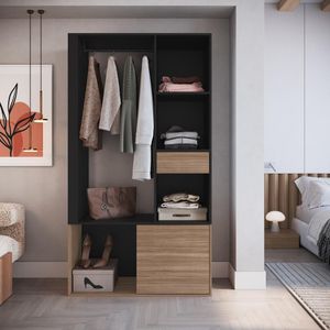 Guarda Roupas Closet Com 1 Gaveta 1 Cabideiro 2 Prateleiras E 1 Porta Cl100 Preto Montana
