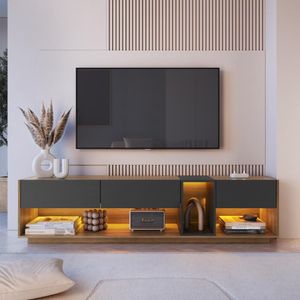 Rack Para Tv Até 65 Polegadas Com 3 Gavetas E 1 Nicho Com Iluminação Em Led Rgb Ra8001 Mel Grafite