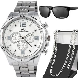 Relogio Prata Masculino Aço Inoxidável + Oculos Sol Qualidade Premium Mostrador Preto Original
