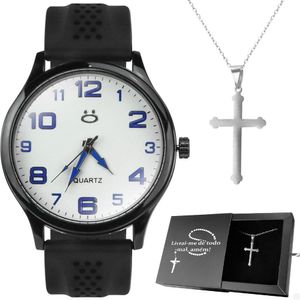 Relogio Masculino Preto Aco Social Branco Pesado Inoxidável Ponteiro Religioso Qualidade Premium