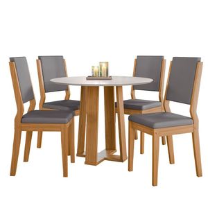 Mesa De Jantar Redonda New Ceval Copenhague Com 4 Cadeiras Ype Off White E Cinza