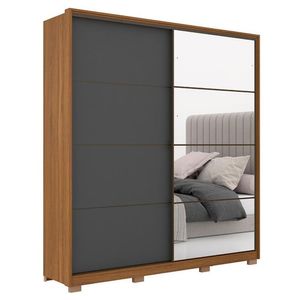 Guarda Roupa Casal Belga 2 Portas Deslizantes Amêndola-grafito Com 4 Espelhos E Pés