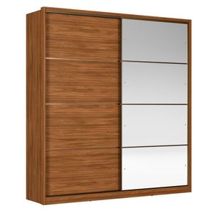 Guarda Roupa Casal Belga 2 Portas Deslizantes Flex Nogueira Com 4 Espelhos - Demartêz Nogueira