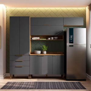 Cozinha Compacta Bartira Topázio Up 8 Portas 3 Gavetas Damasco Grafite