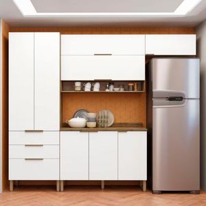 Cozinha Compacta Bartira Topázio Up 8 Portas 3 Gavetas Damasco Com Branco