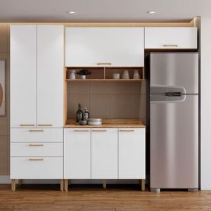 Cozinha Compacta Bartira Veneza 7 Portas 3 Gavetas Damasco Branco Fosco