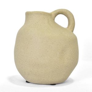 Vaso Em Cerâmica Areia Com Uma Alça 14x10x5cm
