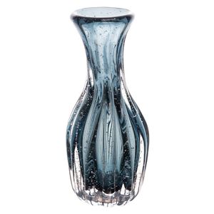 Vaso De Plantas Flores Italy Vidro Murano Azul Bolhas 8x18cm Wolff