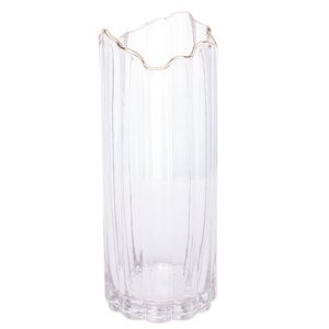 Vaso De Vidro Transparente Com Borda Dourada Para Flores Arranjos Plantas 10x25cm Wolff