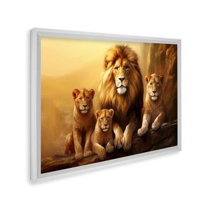 Quadro Decorativo Família De Leões Com 1 Tela Cm Ou Cm De Parede Para Escritório Banheiro Hall 60cm Branco