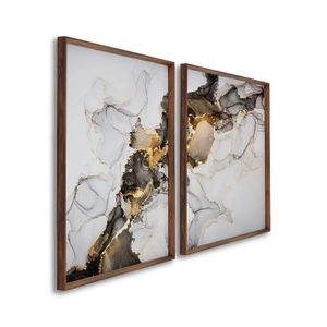 Quadro Decorativo Ouro E Chumbo Com 2 Telas De Parede Para Sala Quarto Escritório 60cm X 90cm Tabaco