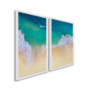 Quadro Decorativo Paisagem Praia Maré Alta Com 2 Telas De Parede Para Sala Quarto Escritório 60cm X Branco