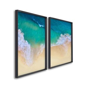 Quadro Decorativo Paisagem Praia Maré Alta Com 2 Telas De Parede Para Sala Quarto Escritório 60cm X Preto