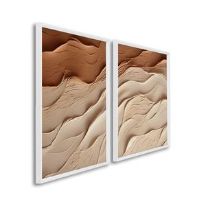 Quadro Decorativo Modelo Areia Com 2 Telas De Parede Para Sala Quarto Escritório 60cm X 90cm Branco