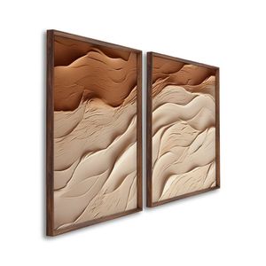 Quadro Decorativo Modelo Areia Com 2 Telas De Parede Para Sala Quarto Escritório 60cm X 90cm Tabaco