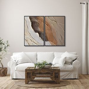 Quadro Decorativo Modelo Pedra Rachada Com 2 Telas De Parede Para Sala Quarto Escritório 60cm X 90cm Preto