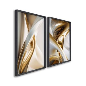 Quadro Decorativo Abstrato Com 2 Telas De Parede Para Sala Quarto Escritório 60cm X 90cm Preto