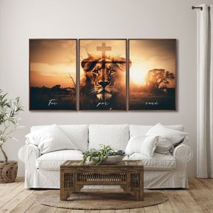 Quadro Decorativo Religioso Foi Por Você Cruz E Leão 3 Telas De Parede Para Escritório Banheiro Hall Tabaco