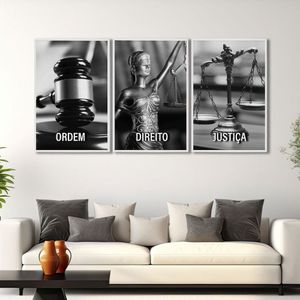 Quadro Decorativo Temático Direito Deusa Da Justiça Com 3 Telas Para Escritório Sala Lavabo Tabaco
